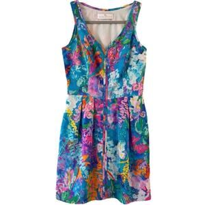 Amanda Uprichard Silk Multicolor Marbled Watercolor Zip-Up Mini Dress Small USA
